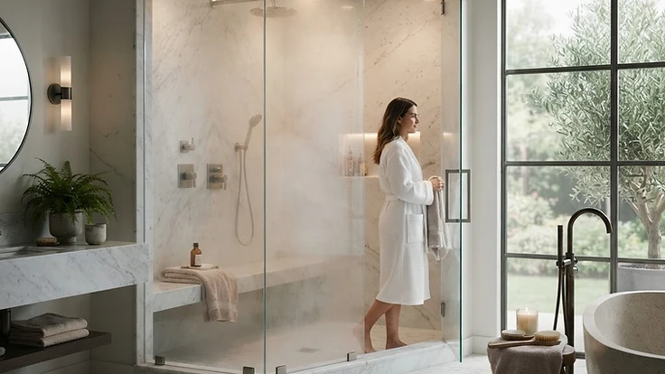 Steam Shower Maintenance: A Guide to Peak Performance and Longevity — Steam Showers | Hearthside Supply LLC Blog Modern high-end steam shower in a luxury bathroom