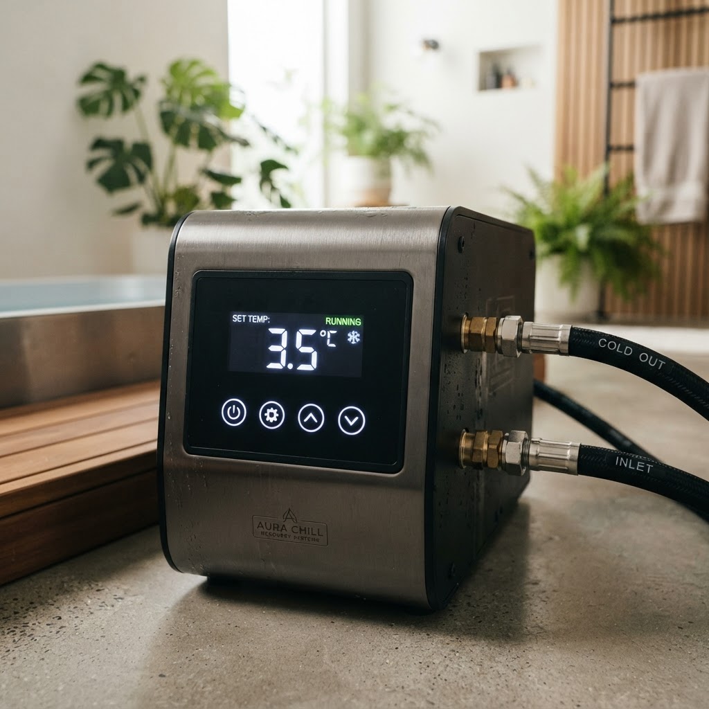 Digital display of a high-performance cold plunge chiller