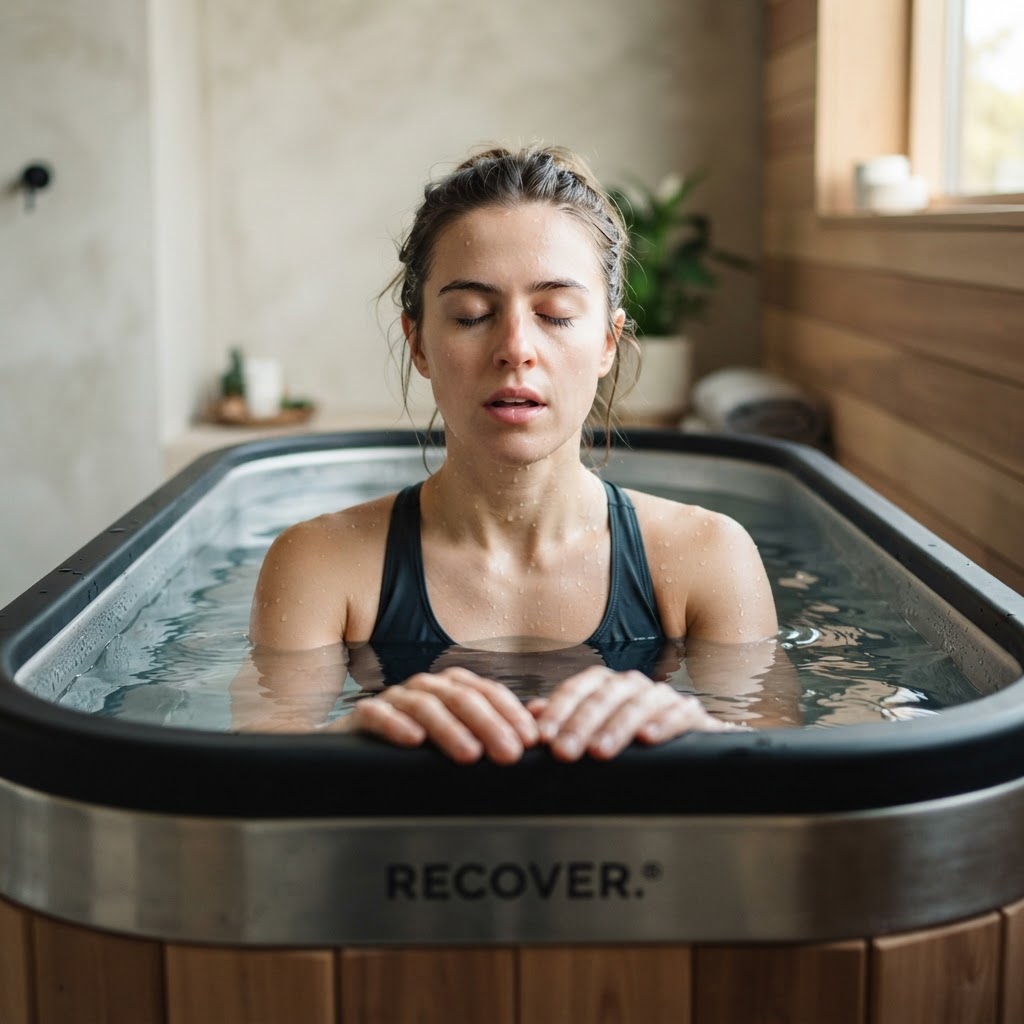 Person practicing breathwork in a cold plunge