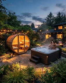 Premium home wellness oasis with a sauna and hot tub