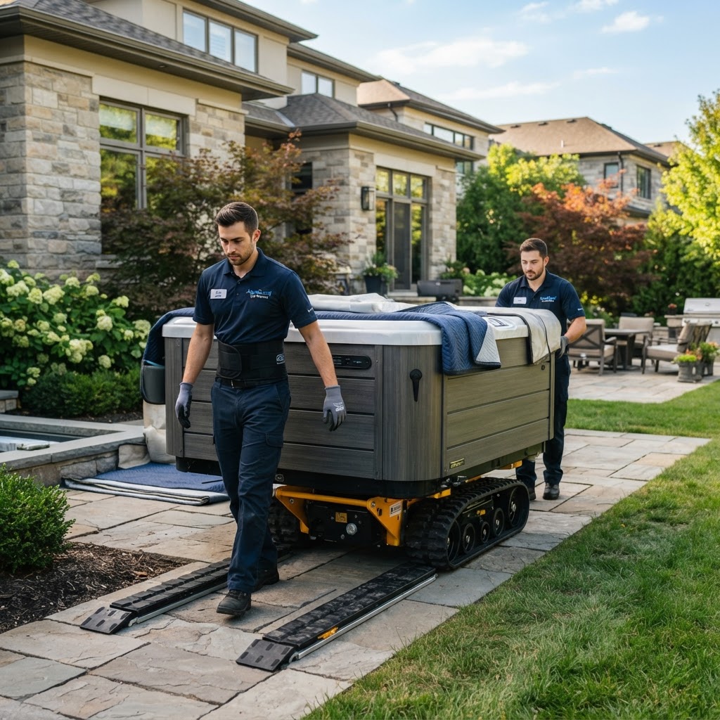 White-glove delivery of a professional hot tub