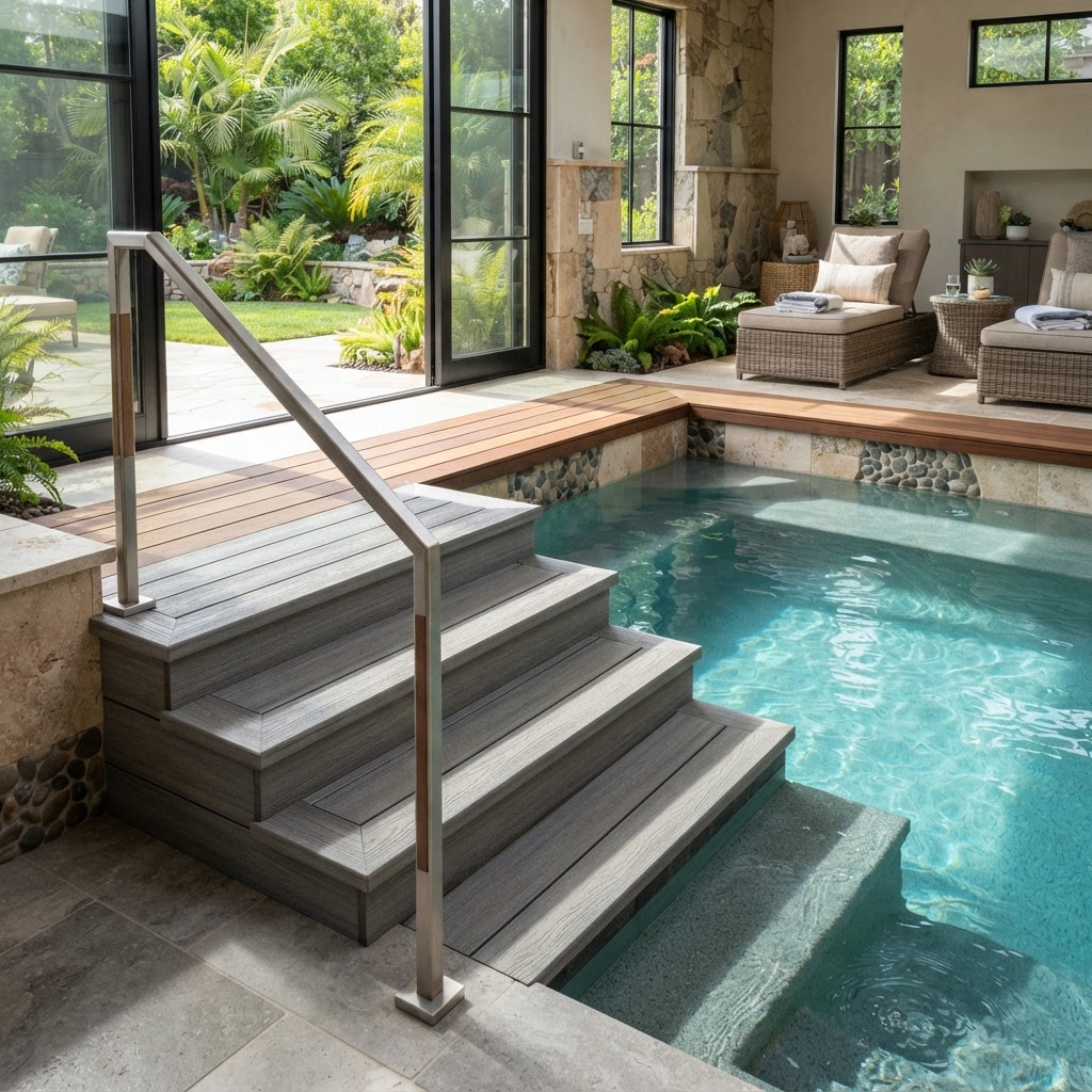 Modern and safe hot tub entry steps