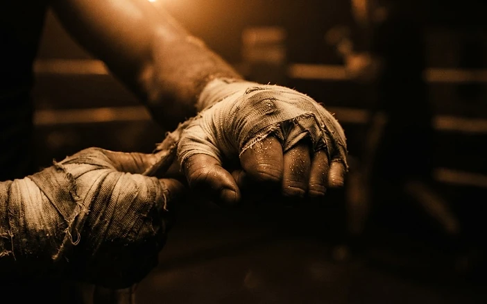 Fighter's wrapped hands