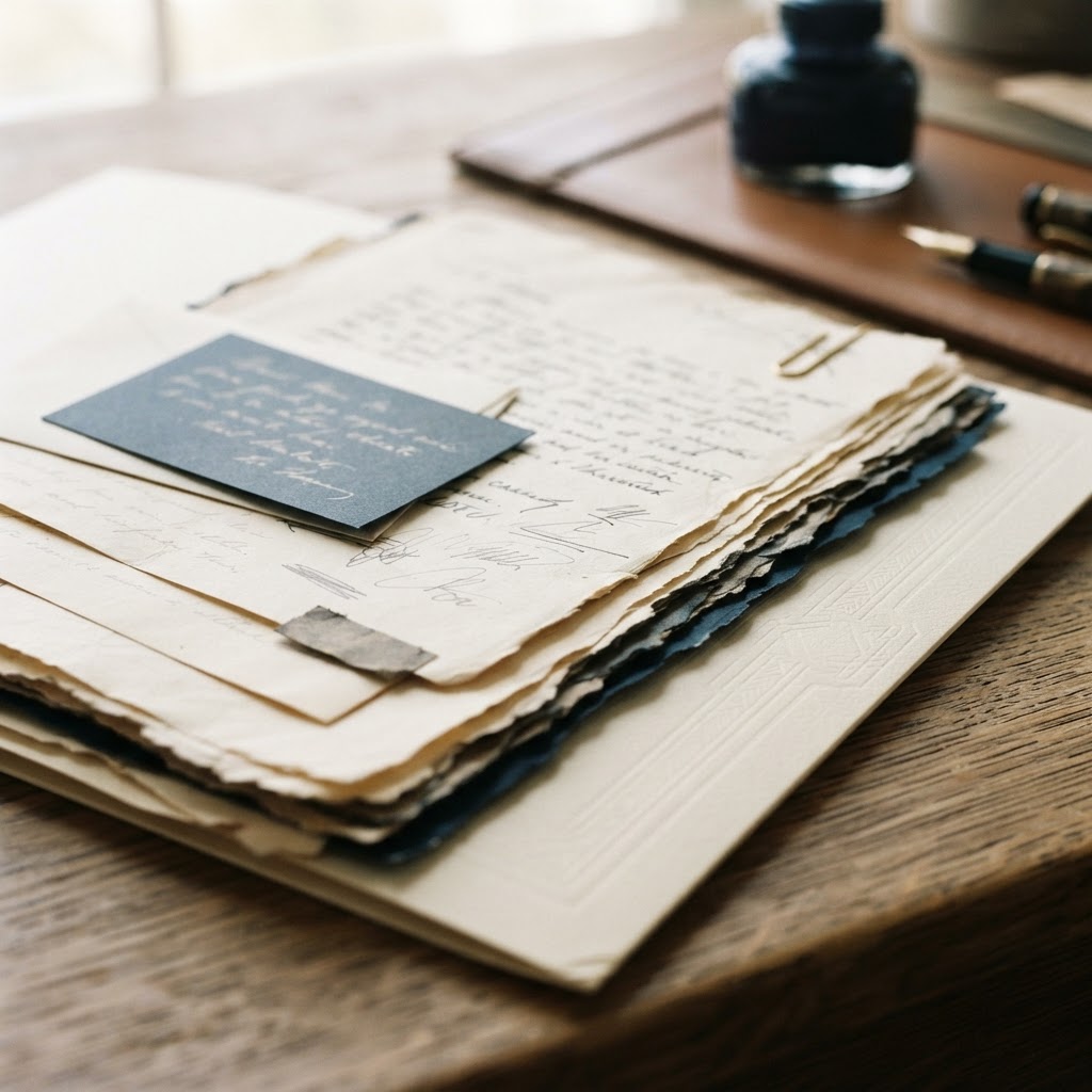 Layered archival papers and correspondence