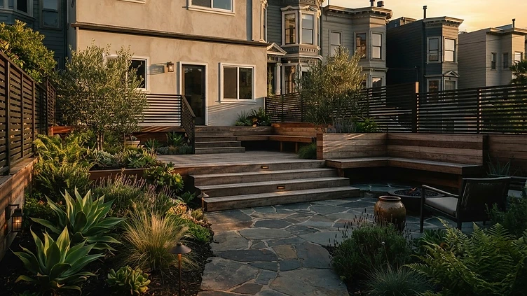 After: transformed cedar deck and flagstone patio