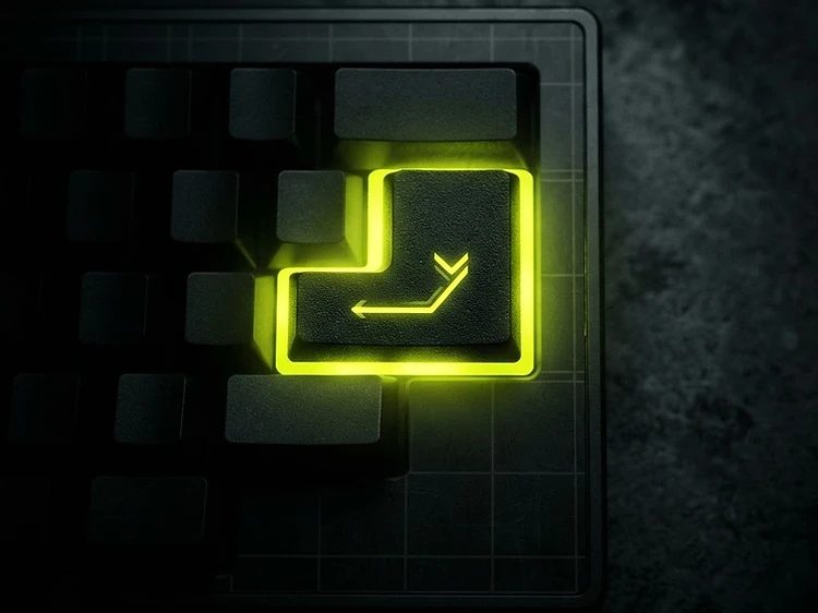 Glowing mechanical keyboard Enter key representing focused study