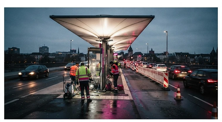 Wegen Wartungs- und Reinigungsarbeiten kommt es heute am Brückenkopf in Mainz-Kastel zu Verkehrbehinderungen