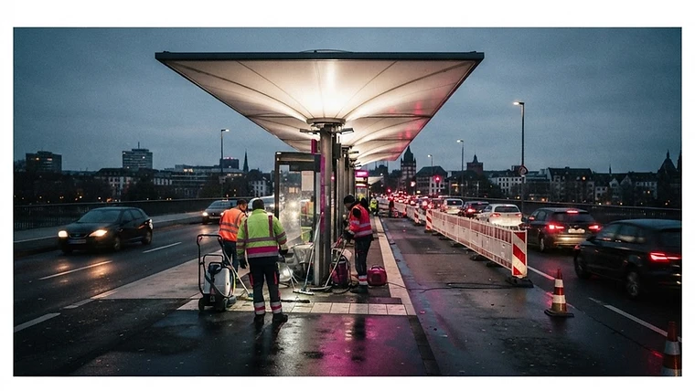 Wegen Wartungs- und Reinigungsarbeiten kommt es heute am Brückenkopf in Mainz-Kastel zu Verkehrbehinderungen