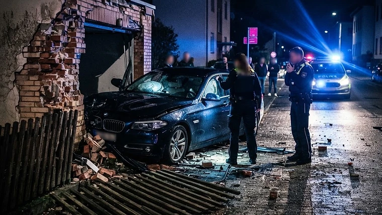 Alkoholisierter Autofahrer prallt mit seinem BMW gegen eine Garagenwand