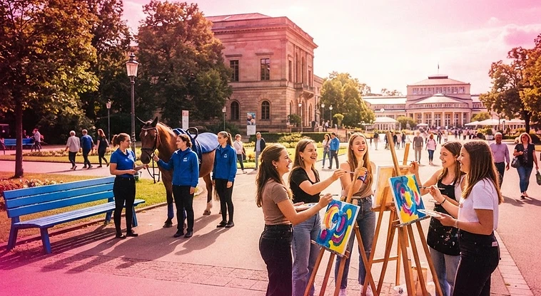 Studierende der Hochschule Darmstadt  machen auf die Künstlerinnen des „Blauen Reiters“ aufmerksam