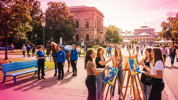 Studierende der Hochschule Darmstadt  machen auf die Künstlerinnen des „Blauen Reiters“ aufmerksam
