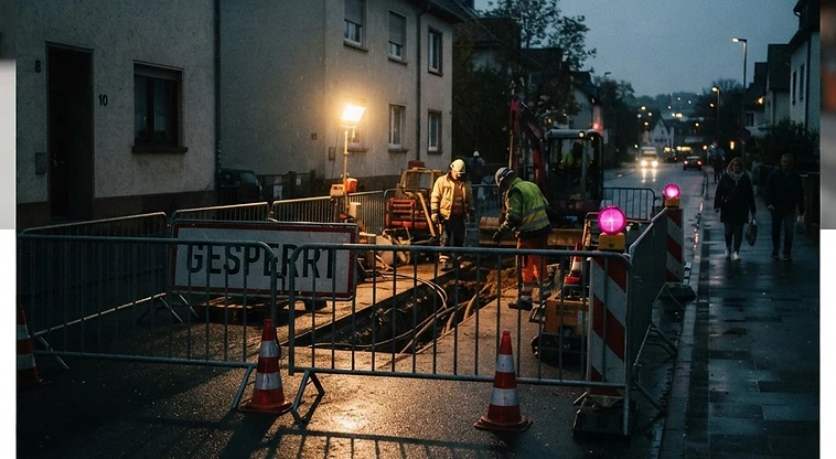 Sperrung der Bregenzer Straße in Mainz-Kostheim