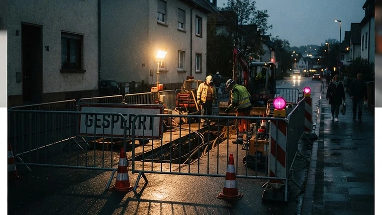 Sperrung der Bregenzer Straße in Mainz-Kostheim