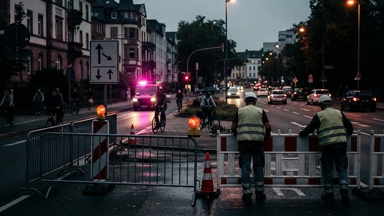 Die Biebricher Allee wird an der Einmündung zur Alexandrastraße gesperrt