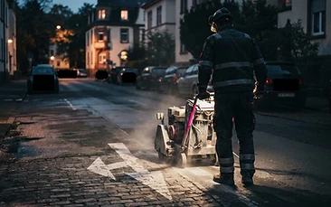 Illegal angebrachte Markierungen auf Straßen und Gehwegen in Wiesbaden wreden entfernt
