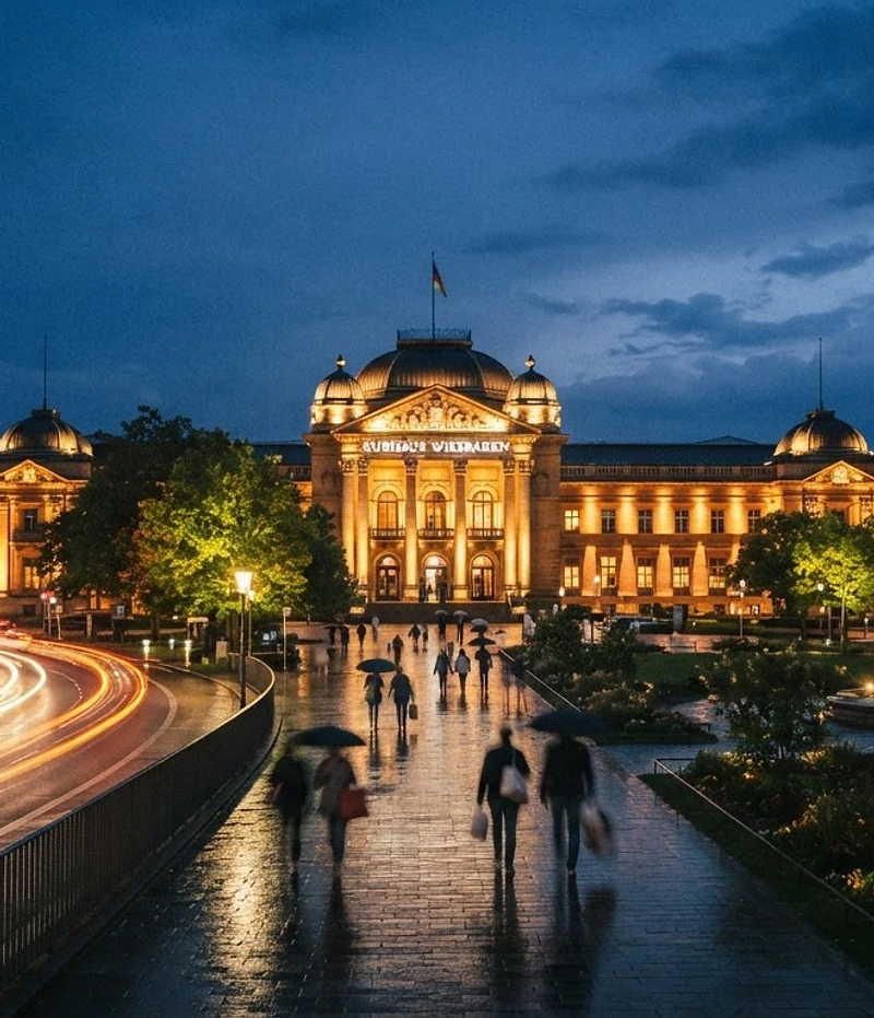 Das Wiesbadener Kurhaus bei Nacht
