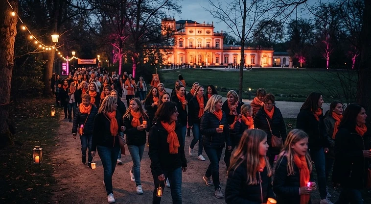 Gemeinsamer Spaziergang mit Frauen und Mädchen bei der "Orange Night"