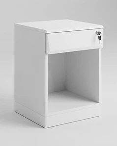 Element Pedestal in White with Single Drawer, Open Shelf and Bevel Edge