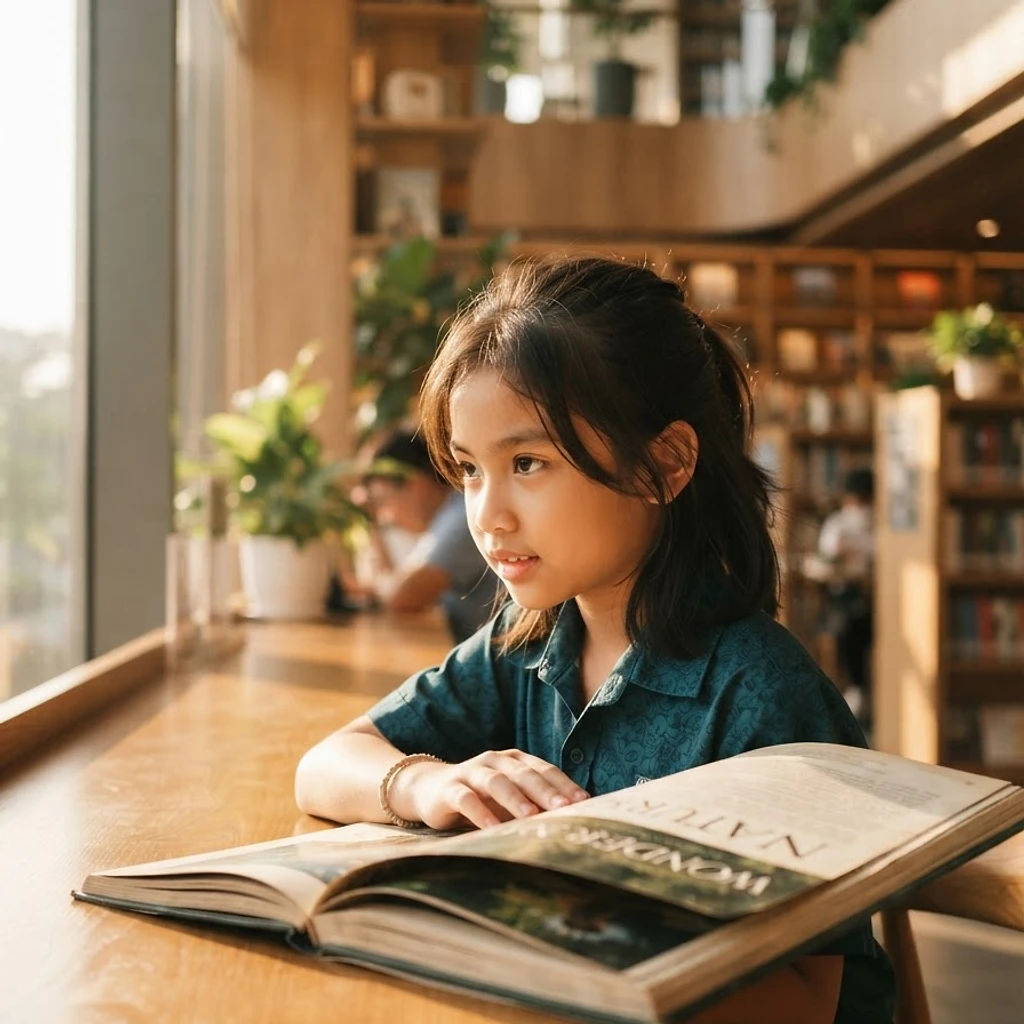 A confident young student reading in soft morning light