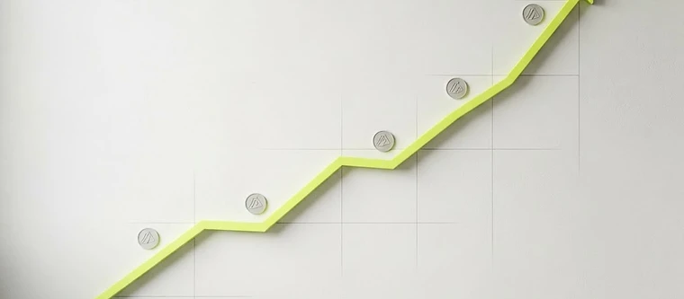 A rising line graph with coin shapes representing financial advisor marketing