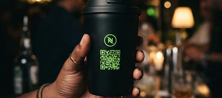 Custom cup with QR code in hand