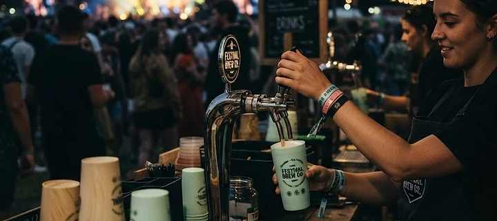 Festival bar serving drinks in reusable cups