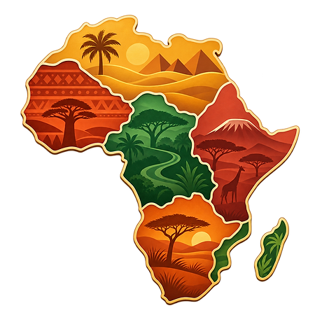 A stylised map of Africa segmented into five culinary regions