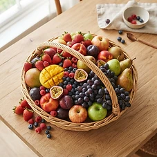 Fijn Premium fruitmand met premium seizoensfruit zoals bessen en exotisch fruit
