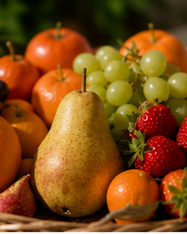 Close-up van een rijk gevulde fruitmand met vers seizoensfruit