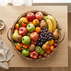 Fijn XL fruitmand overvloedig gevuld met vers seizoensfruit