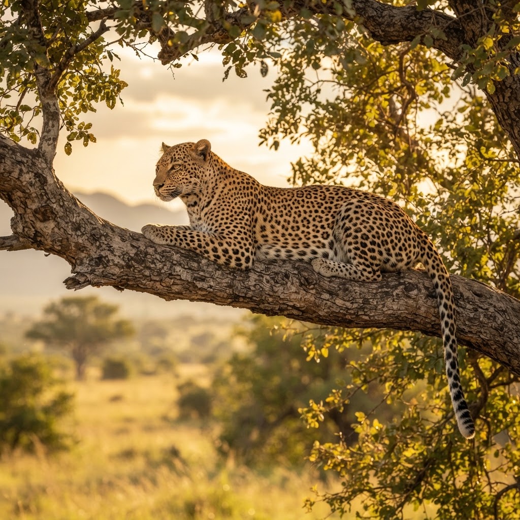 A leopard resting in a tree in the South African bushveld