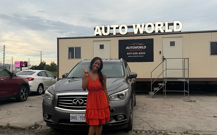 Woman with grey Infiniti SUV