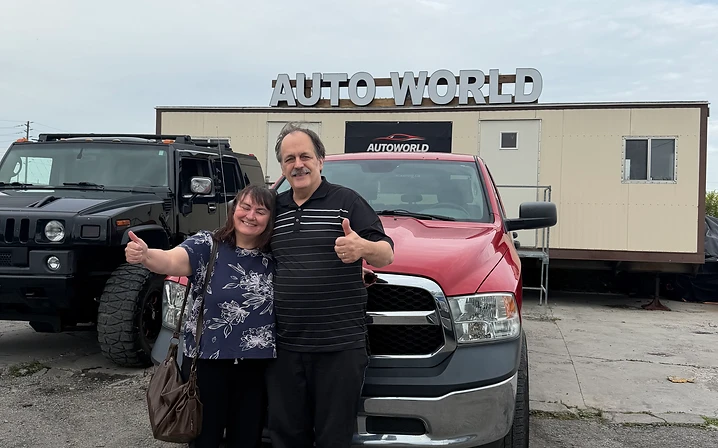 Couple with red truck