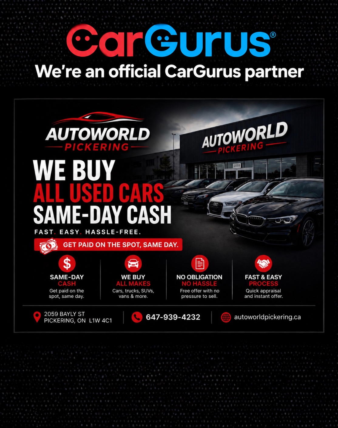 Auto World Pickering — Official CarGurus Partner. We Buy All Used Cars Same-Day Cash.