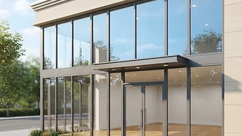 A clean storefront with clear glass, illustrating commercial window cleaning in Plymouth, Michigan.