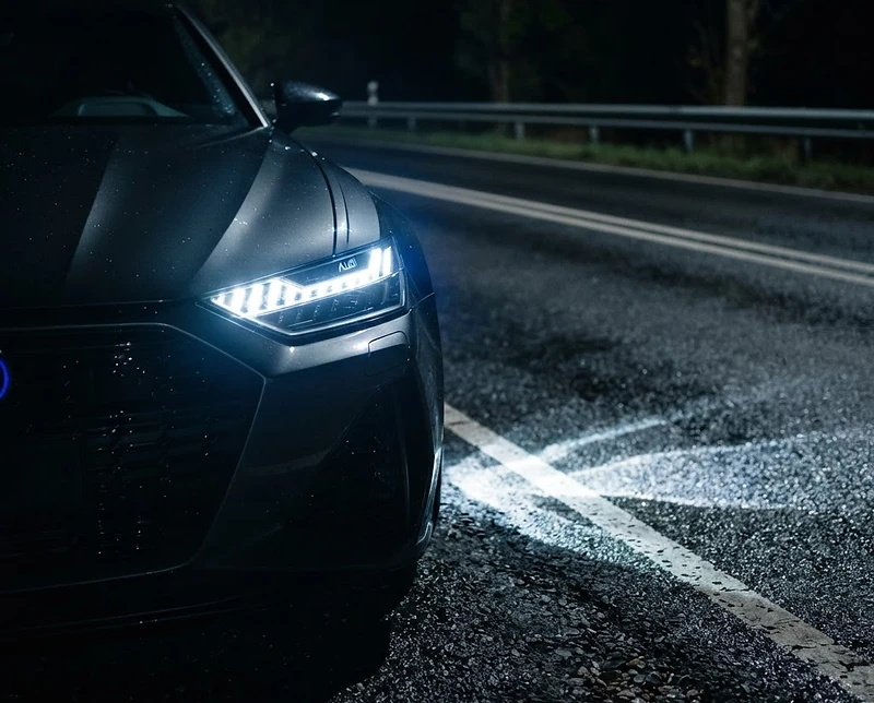Restored headlight projecting a sharp beam pattern at night