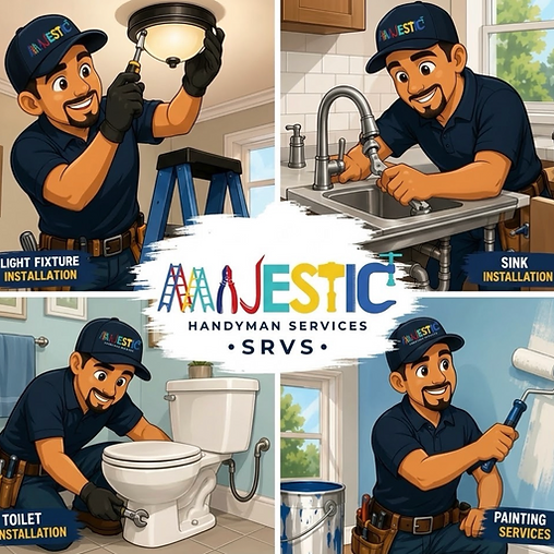 Majestic Handyman Services: light fixture installation, sink installation, toilet installation, and painting services