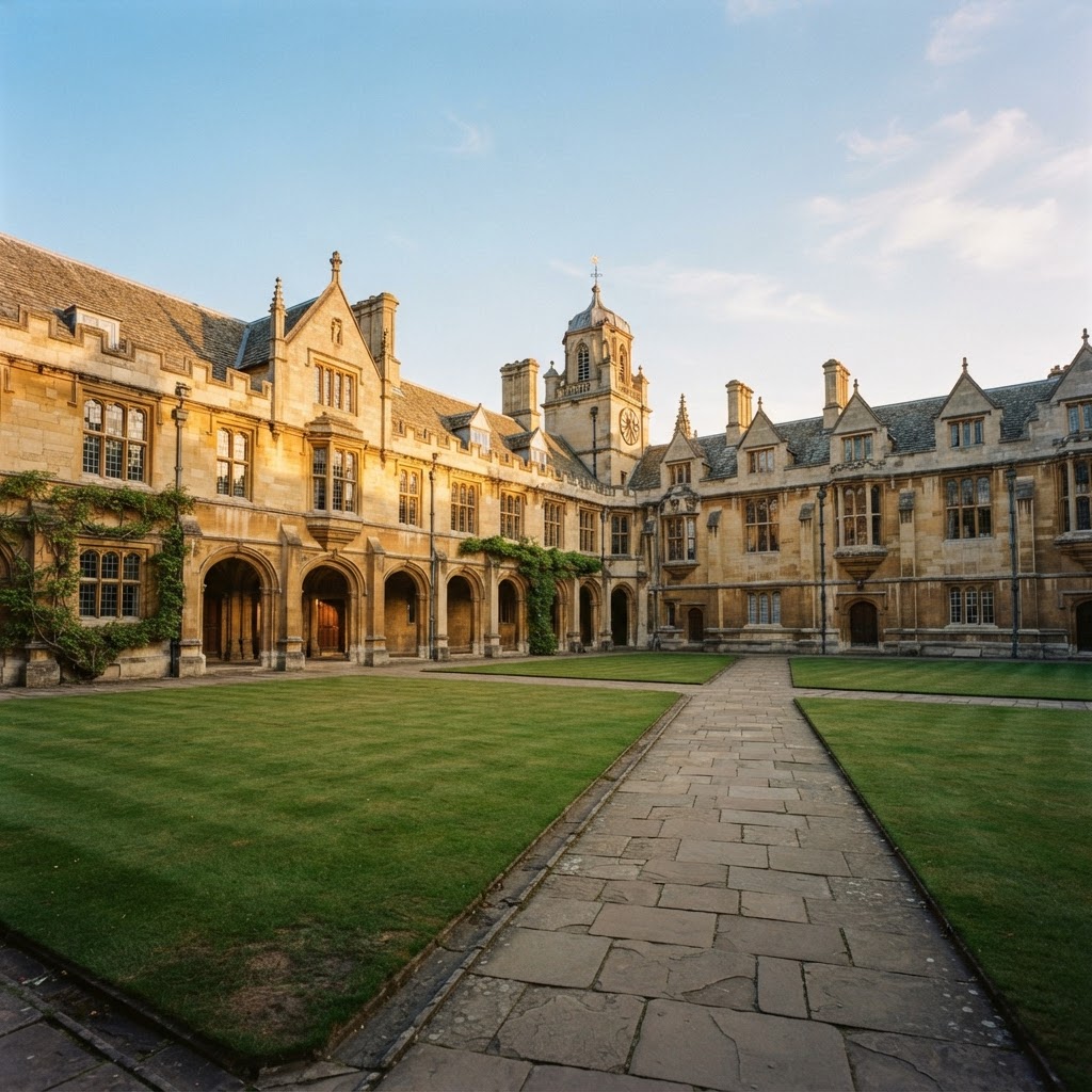 University quadrangle in late afternoon light