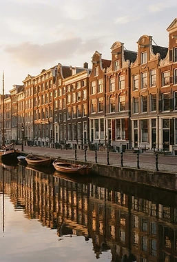 Amsterdam canal houses at golden hour