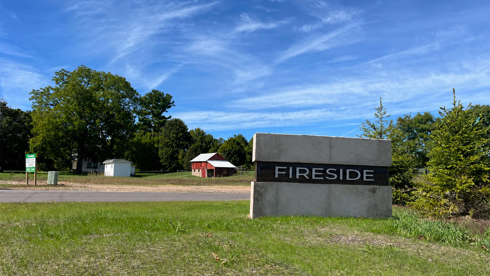 Fireside community entrance monument sign in Traverse City, Michigan