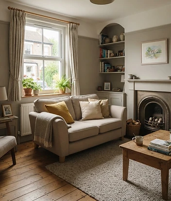 Warm, cared-for living room