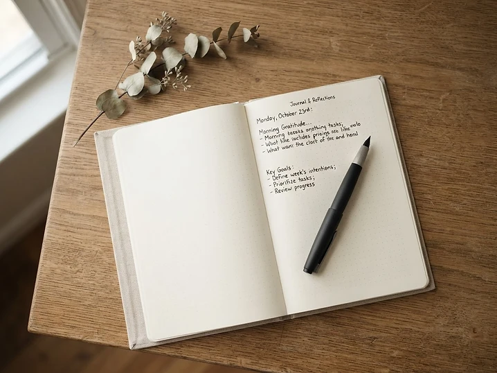 A minimalist life-management desk scene