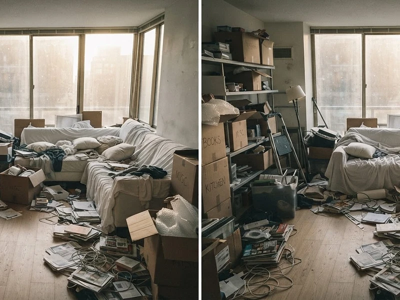 The cluttered before state of a home cleanout