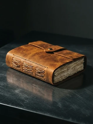 Vellum Ledger No. VII — studio photograph on a raw surface