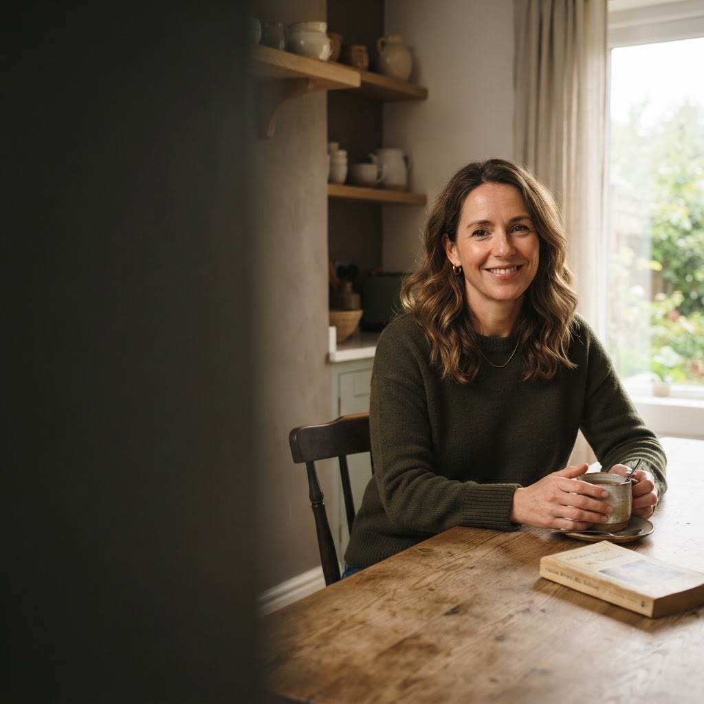 A woman relaxing at home, feeling optimistic about her health