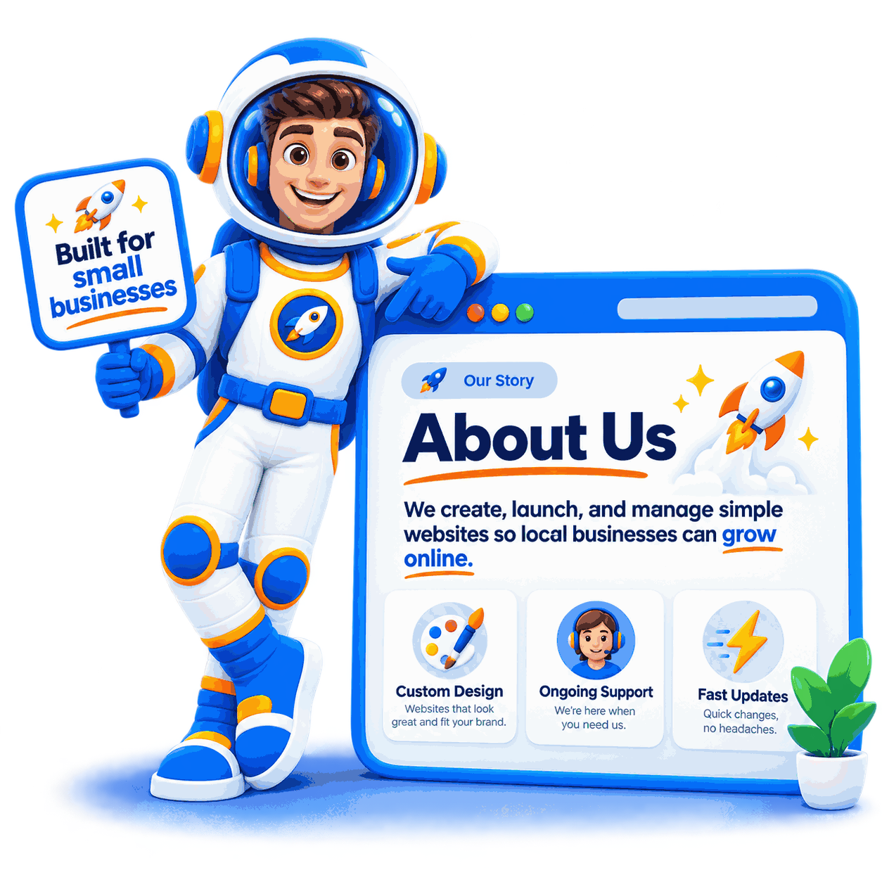 I built your free site — astronaut supporting local small businesses