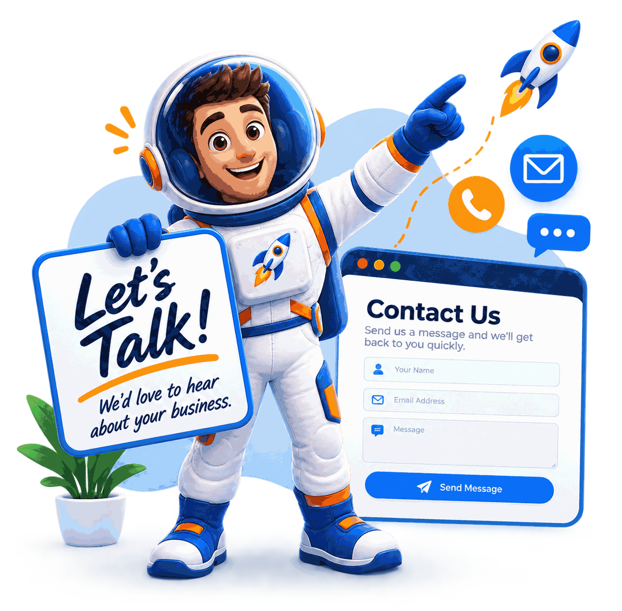 I built your free site — astronaut ready to talk about your business