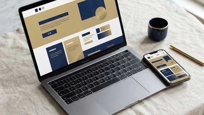 Generic business website layout shown on a laptop and phone