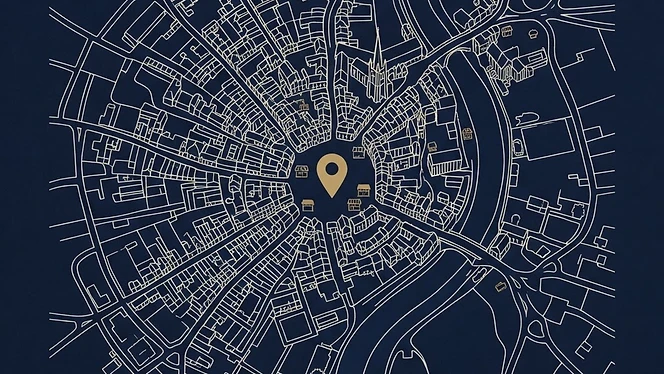 Abstract town map with a single gold location pin