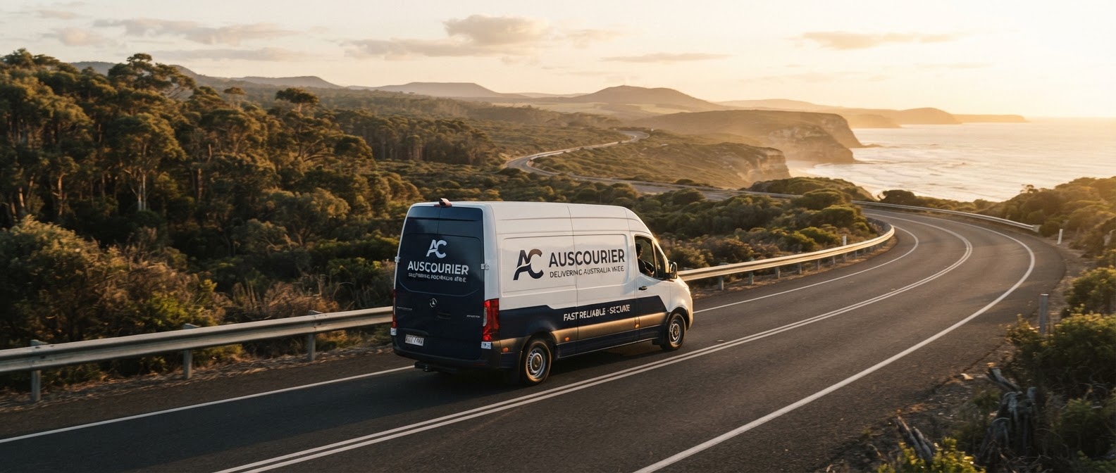 Aussie Wide Couriers van on an Australian highway